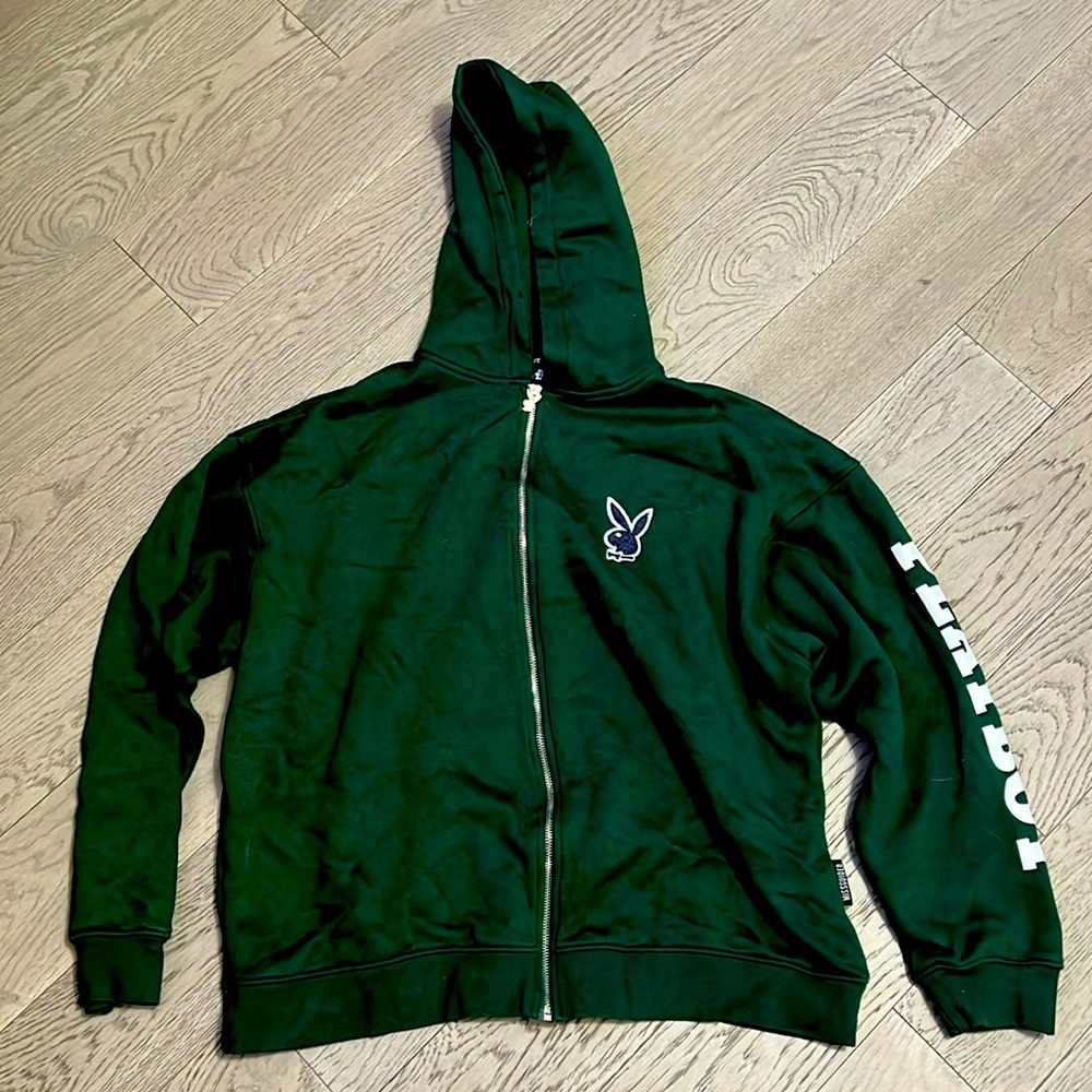 Missguided playboy green zipper sweater